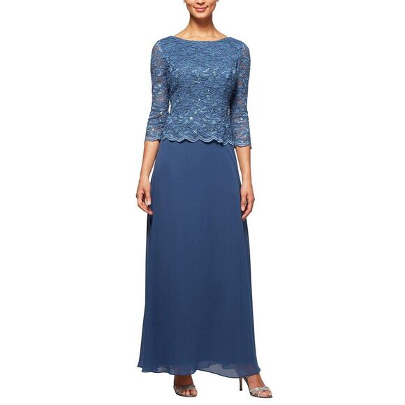 Women's Plus-Size Mock Dress With Sequin-Lace Bodice 16 Wedgewood Blue